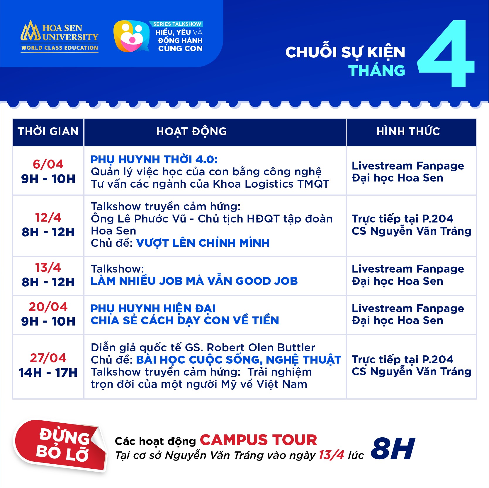 Sự kiện Campus Tour và Talkshow HSU tháng 4